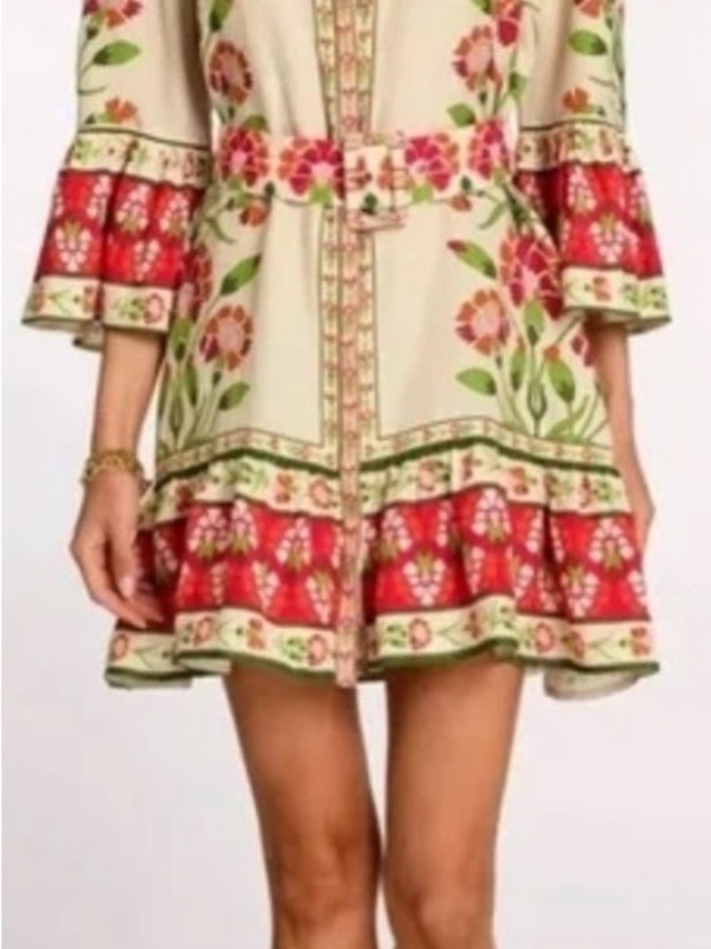 Elizabeth James Cottage print Vneck belted waist mini dress